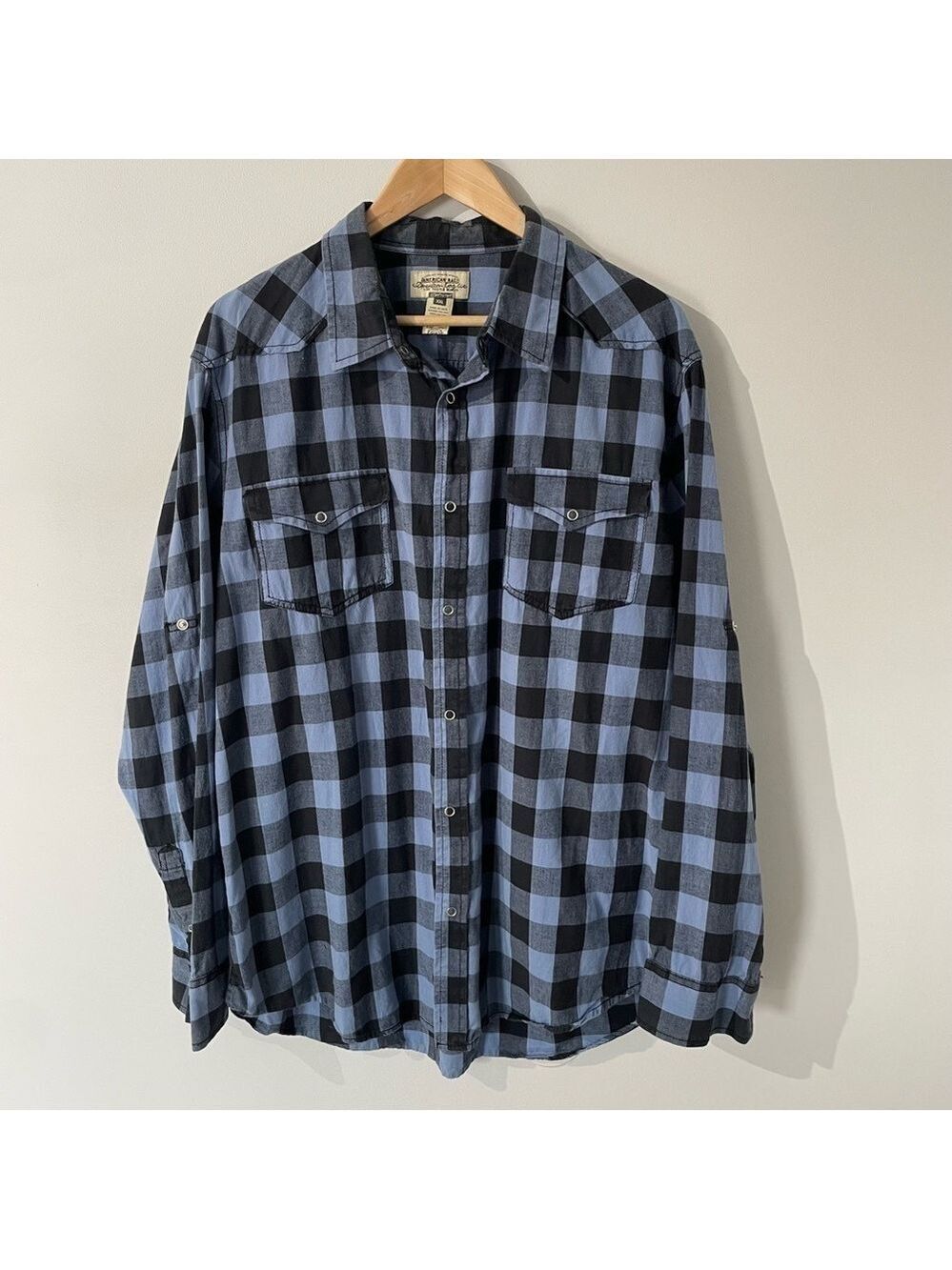 American Rag Button Down Shirt Mens XXL Blue Black Check Western Casual EUC - Picture 2 of 9